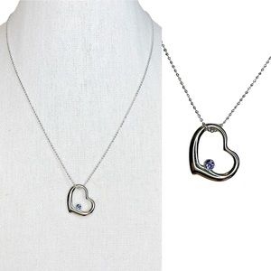 Vintage Y2K Purple Rhinestone Heart Silver Tone Pendant Necklace